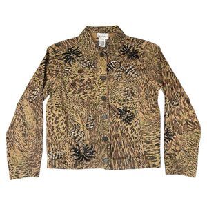 Graff Wear Jacket Blazer Womens‎ Small Embroidered Beaded Maximalist Leopard